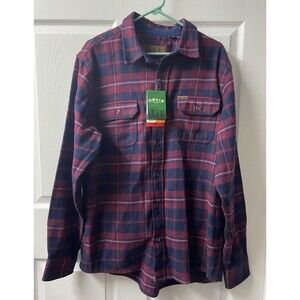 Orvis Heavy Weight Flannel Shirt Mens Medium Red Blue Plaid Double Brushed NWT